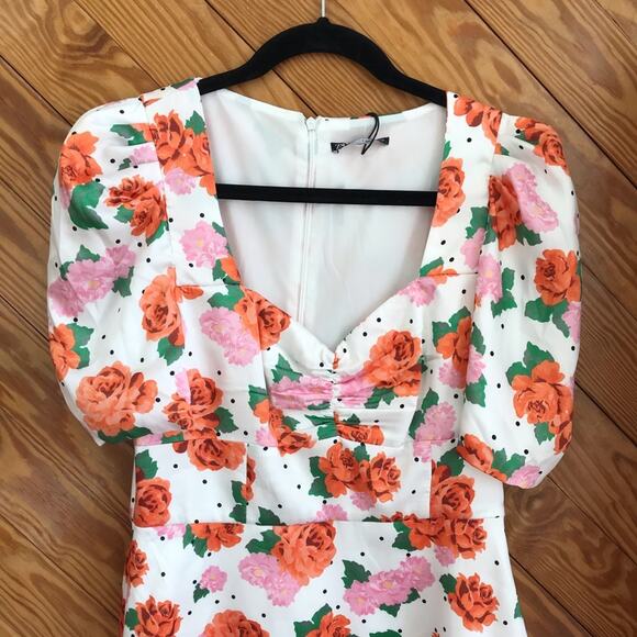 ZARA Orange Floral Puff Sleeve Mini Dress - Picture 8 of 9